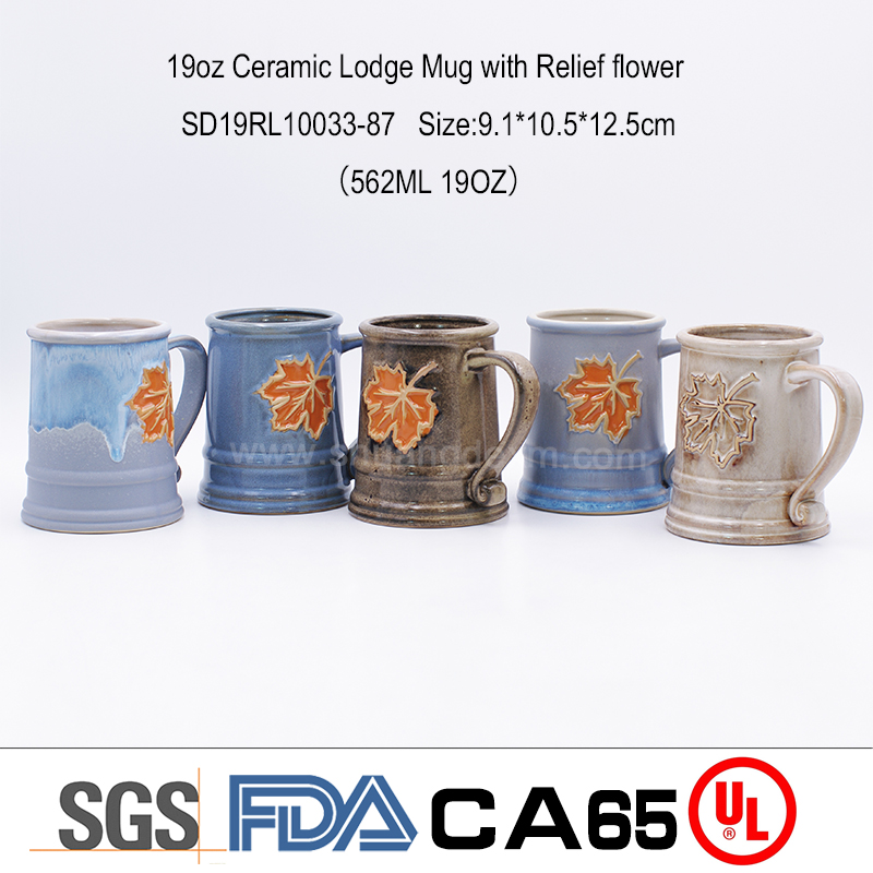 19oz Ceramic Lodge Mug with Relief flower