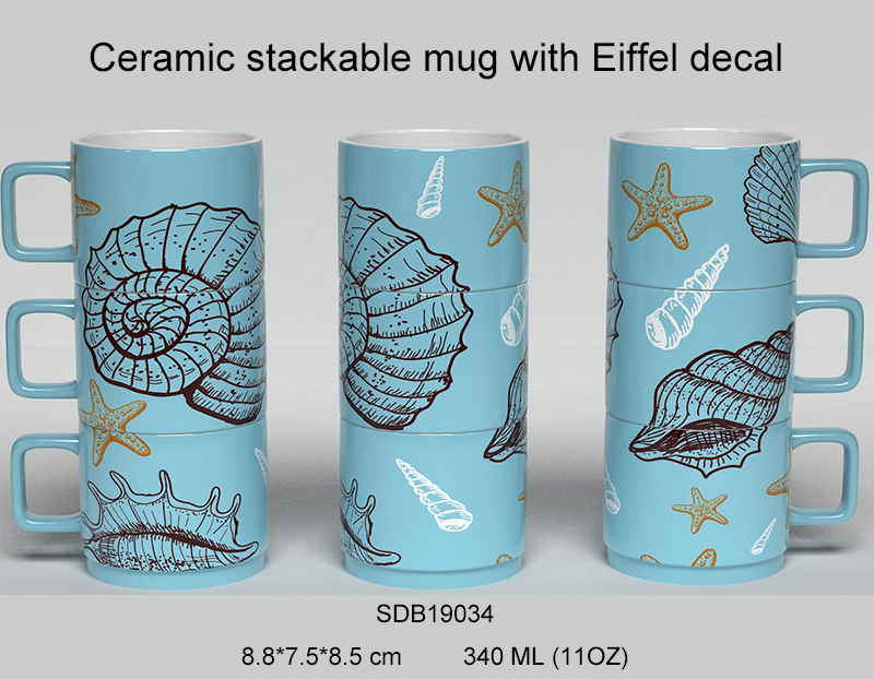 Ceramic stackable mug with Eiffel decal