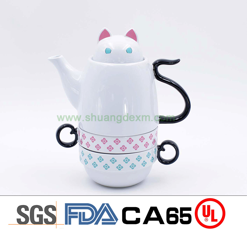 Ceramic White cat tea mug with pot