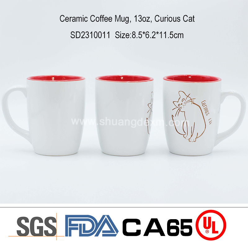 Ceramic Coffee Mug, 13oz, Curious Cat
