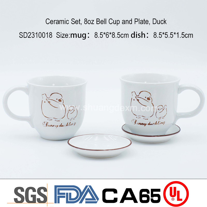 Ceramic Set, 8oz Bell Cup and Plate, Duck