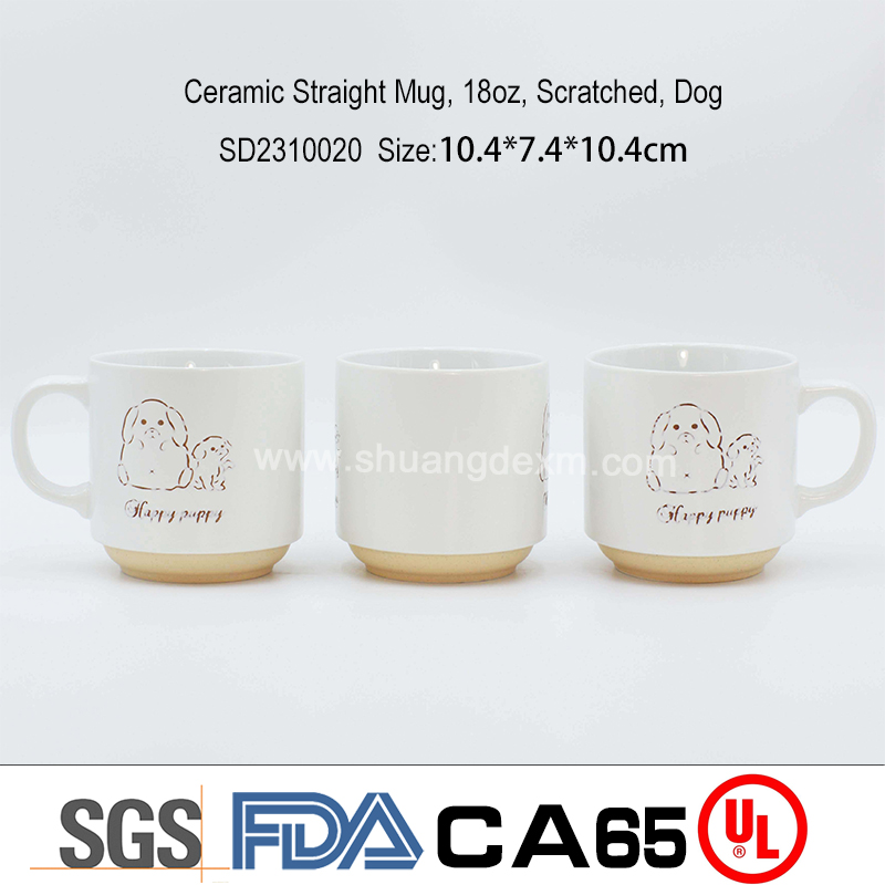Ceramic Straight Mug, 18oz, Scratched, Dog