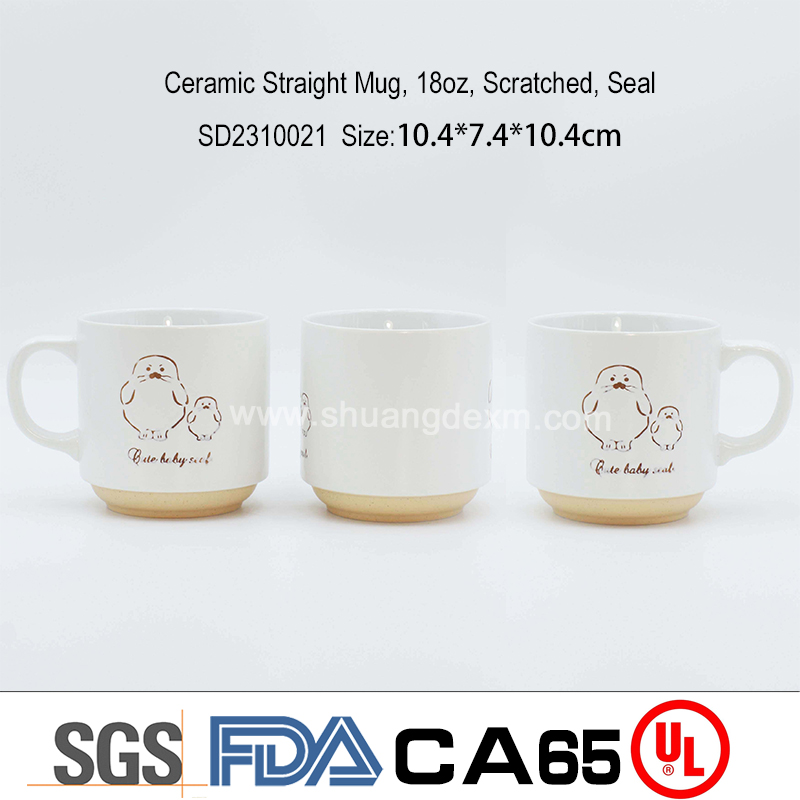 Ceramic Straight Mug, 18oz, Scratched, Seal