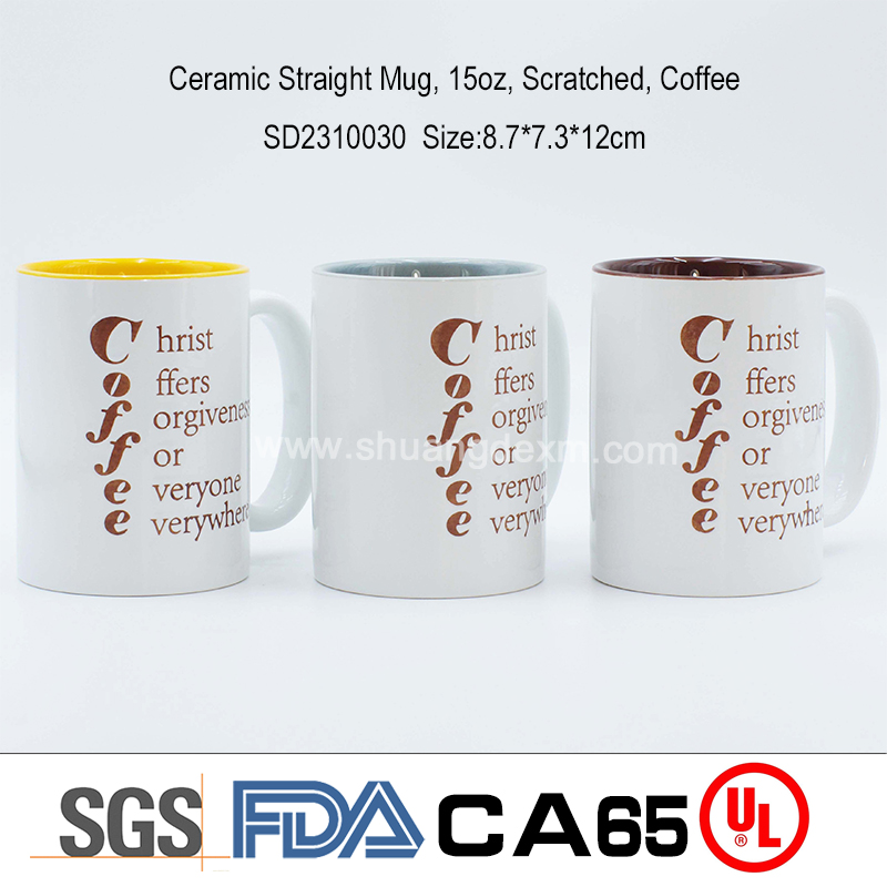 Ceramic Straight Mug, 15oz, Scratched, Coffee