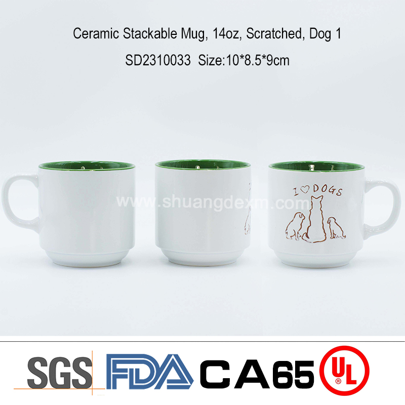 Ceramic Stackable Mug, 14oz, Scratched, Dog 1