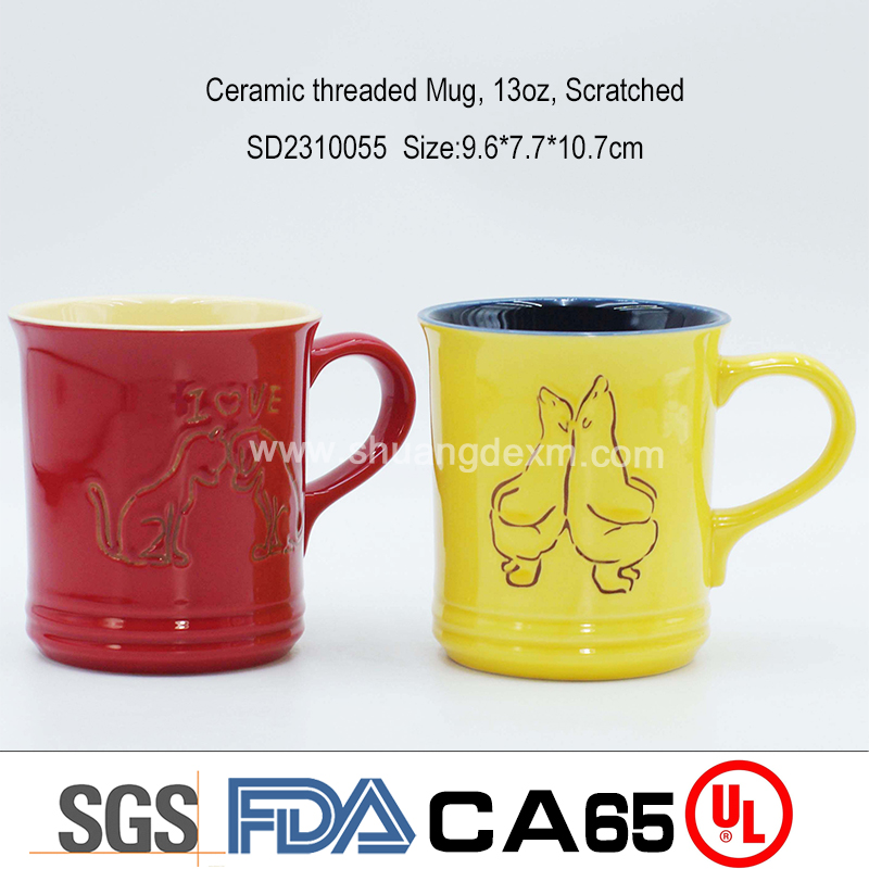 Ceramic threaded Mug, 13oz, Scratched